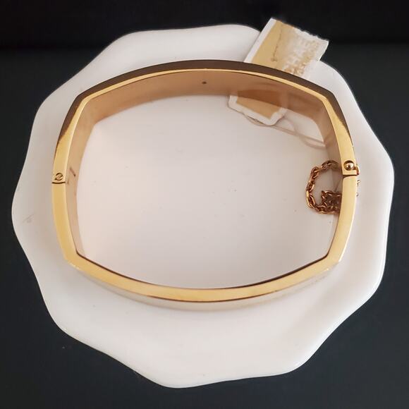 Michael Kors Hinged Bangle Rectangular Yellow Gold Tone Safety Clasp Signed NWT - Picture 9 of 10
